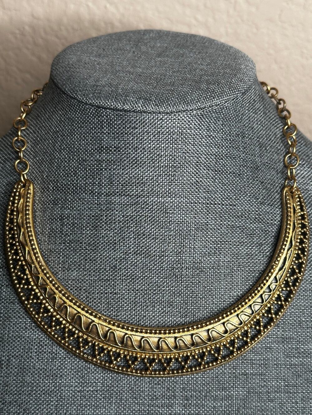 Vintage YSL Yves Saint Laurent Gold Tone Filigree Collar Bib Necklace Statement
